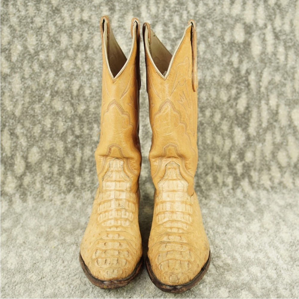 Vintage Handmade Genuine Crocodilian Leather Western Boots Tan Size 9.5 D - Picture 6 of 16